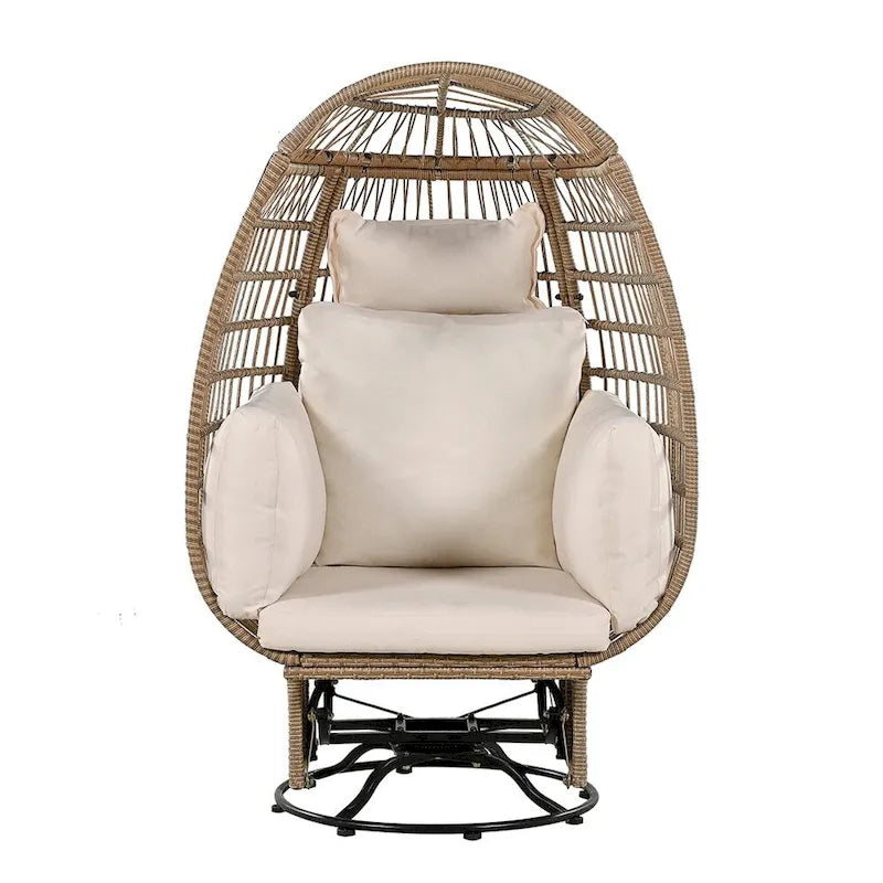 Fauteuil pivotant de jardin en rotin en forme d'œuf avec coussins et fonction bascule