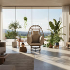 Rattan Egg Patio Swivel Chair with Cushions and Rocking Function