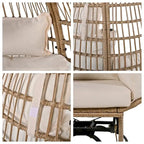 Fauteuil pivotant de jardin en rotin en forme d'œuf avec coussins et fonction bascule