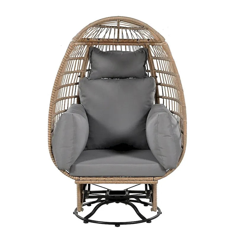 Fauteuil pivotant de jardin en rotin en forme d'œuf avec coussins et fonction bascule