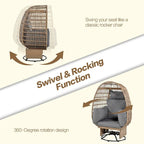 Fauteuil pivotant de jardin en rotin en forme d'œuf avec coussins et fonction bascule