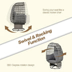 Fauteuil pivotant de jardin en rotin en forme d'œuf avec coussins et fonction bascule