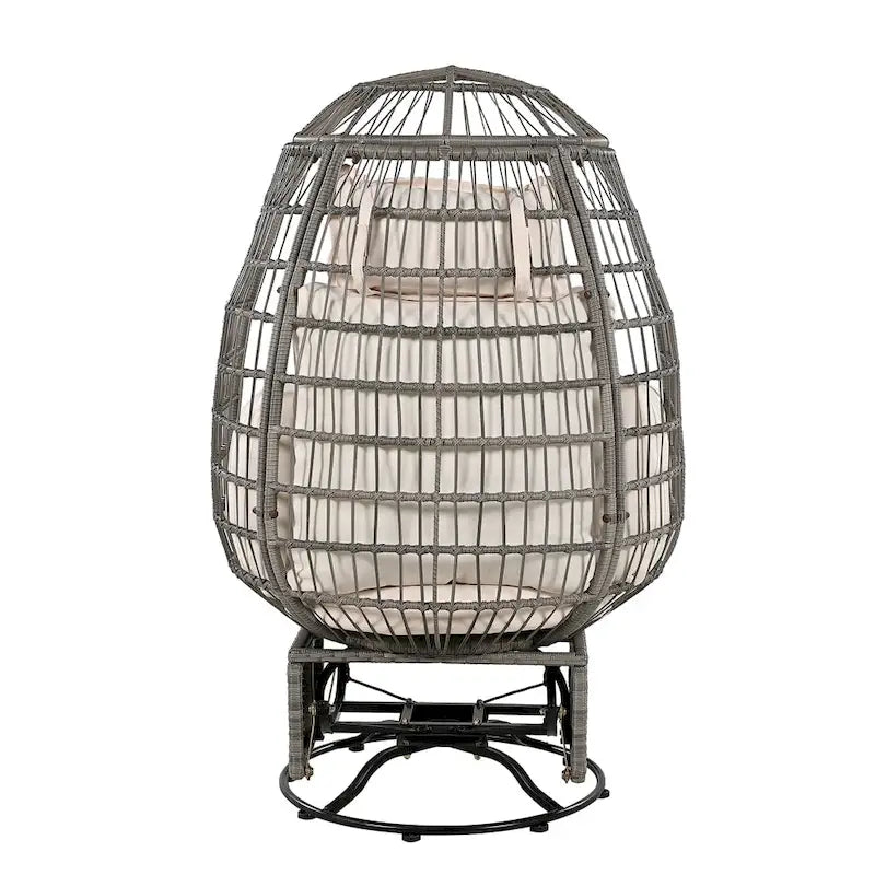 Fauteuil pivotant de jardin en rotin en forme d'œuf avec coussins et fonction bascule