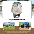 Fauteuil pivotant de jardin en rotin en forme d'œuf avec coussins et fonction bascule