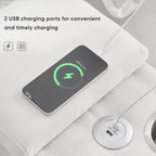 Canapé d'angle 123 x 55 cm avec console, porte-gobelets et ports USB, ensemble canapé-lit symétrique 6 places avec méridienne