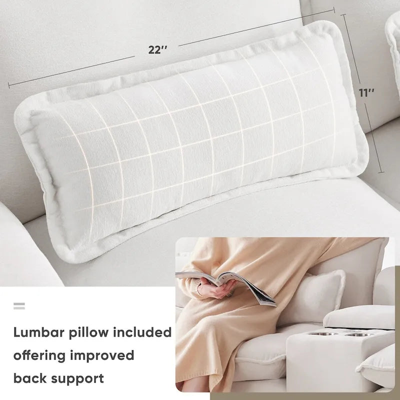 Canapé d'angle 123 x 55 cm avec console, porte-gobelets et ports USB, ensemble canapé-lit symétrique 6 places avec méridienne