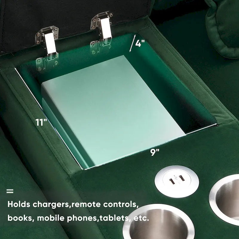 Canapé d'angle 123 x 55 cm avec console, porte-gobelets et ports USB, ensemble canapé-lit symétrique 6 places avec méridienne