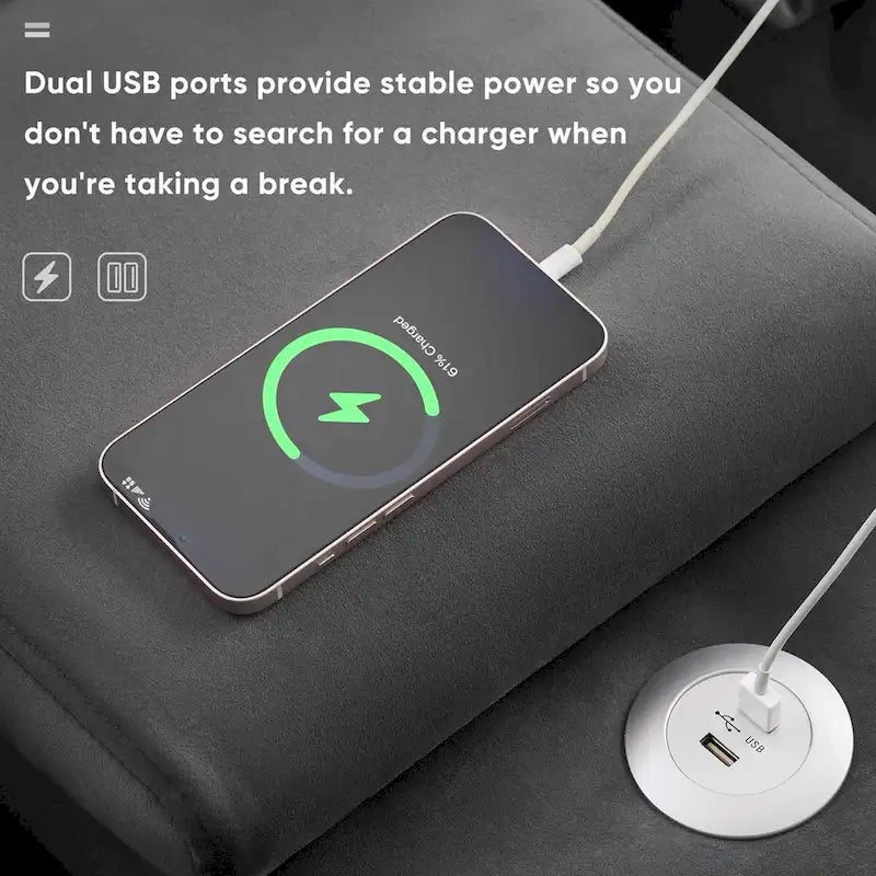 Canapé d'angle 123 x 55 cm avec console, porte-gobelets et ports USB, ensemble canapé-lit symétrique 6 places avec méridienne