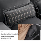 Canapé d'angle 123 x 55 cm avec console, porte-gobelets et ports USB, ensemble canapé-lit symétrique 6 places avec méridienne