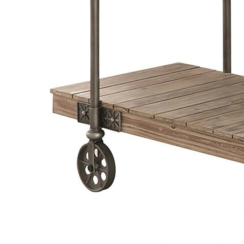 Table d'appoint Loak 119 cm, design à lattes, 1 étagère, roulettes, marron et noir