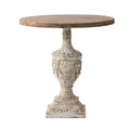 31 Inch Accent Side Table, Pedestal Urn Base, Round Top, Antique White