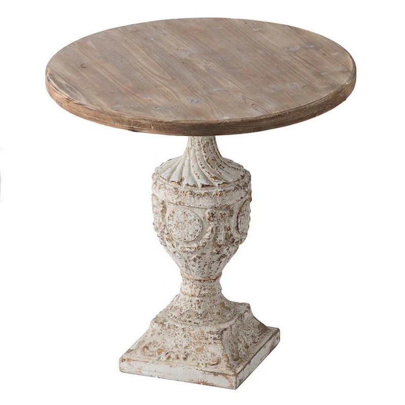 Table d'appoint de 79 cm (31 pouces), pied en forme d'urne, plateau rond, blanc antique