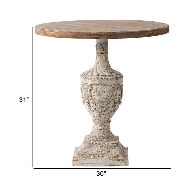 Table d'appoint de 79 cm (31 pouces), pied en forme d'urne, plateau rond, blanc antique