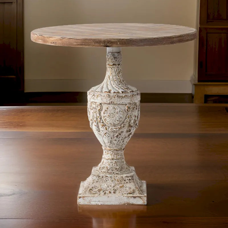 Table d'appoint de 79 cm (31 pouces), pied en forme d'urne, plateau rond, blanc antique
