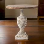 Table d'appoint de 79 cm (31 pouces), pied en forme d'urne, plateau rond, blanc antique