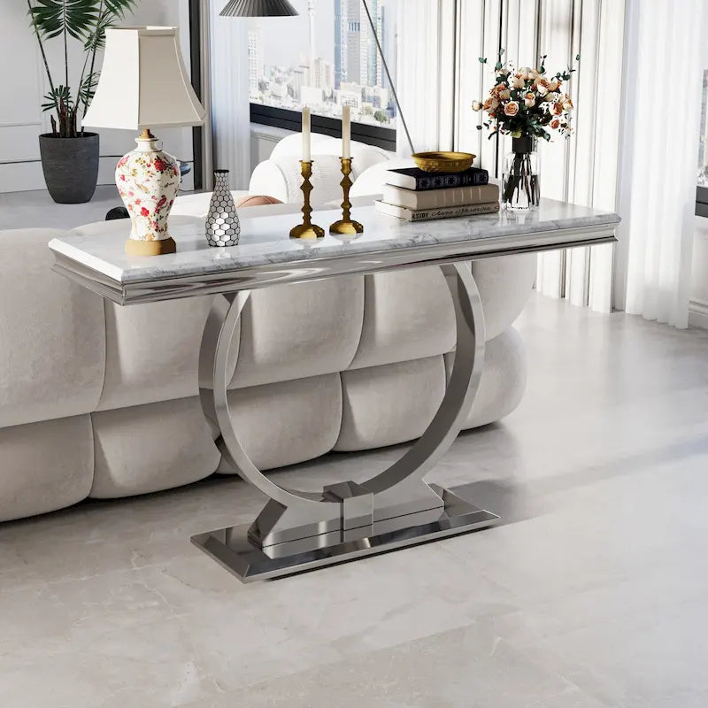 Console rectangulaire de 127 cm (50 pouces) avec piètement circulaire