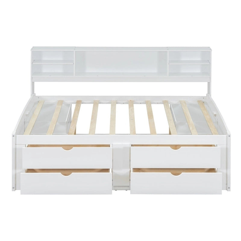 Lit de jour Merax en bois pleine grandeur avec armoires, étagères et 4 tiroirs