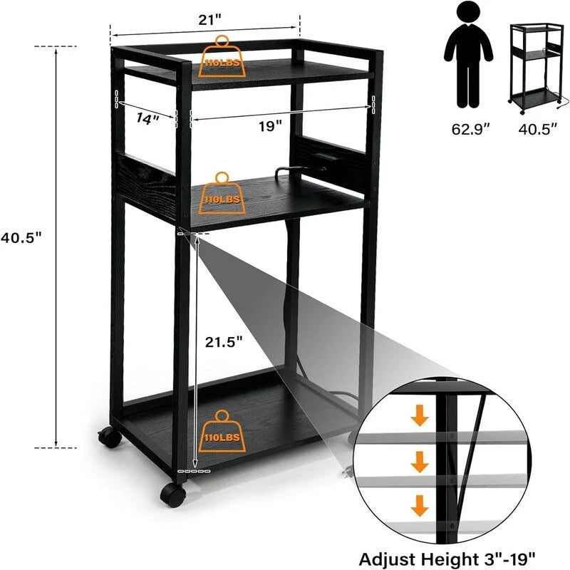 Support d'imprimante mobile à 3 niveaux - 19 cm (P) x 14 cm (L) x 40 cm (H)