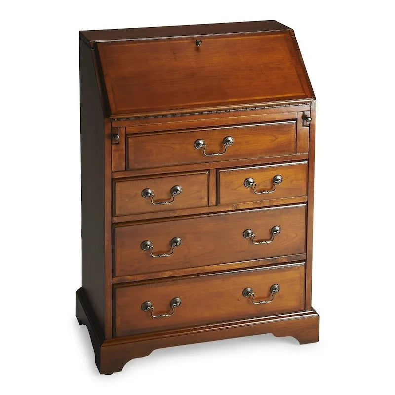 Secrétaire en bois d'hévéa brun de 26 pouces avec cinq tiroirs