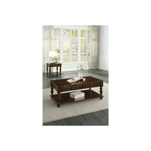 Table basse en bois à 2 tiroirs avec étagère inférieure, brun expresso foncé