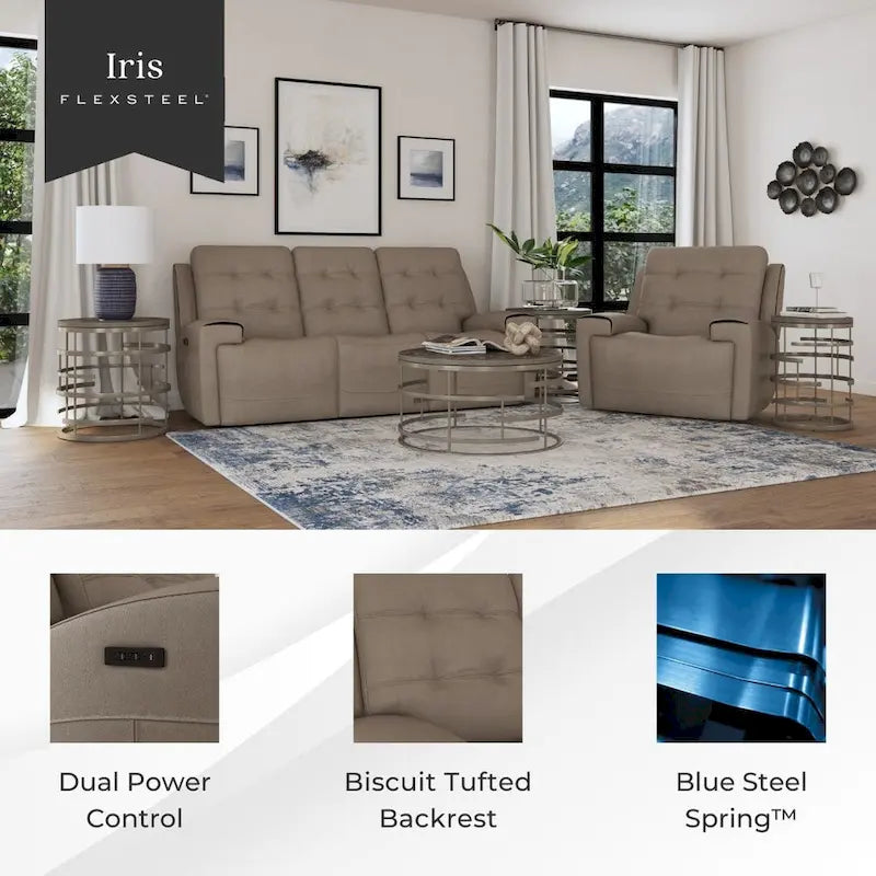 Canapé inclinable électrique Iris en cuir pleine fleur avec appuie-tête électriques par Flexsteel