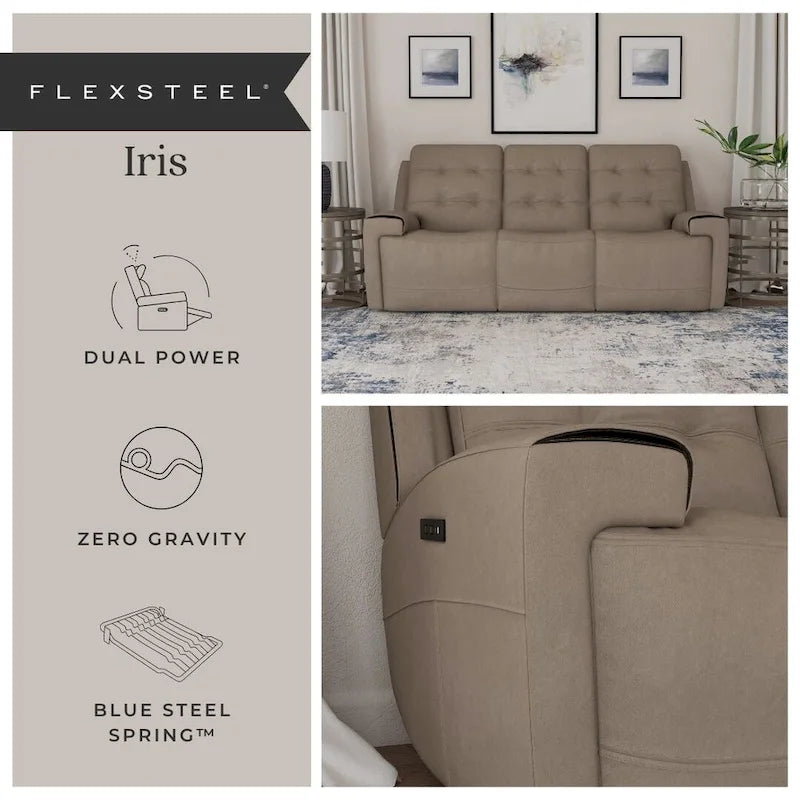 Canapé inclinable électrique Iris en cuir pleine fleur avec appuie-tête électriques par Flexsteel