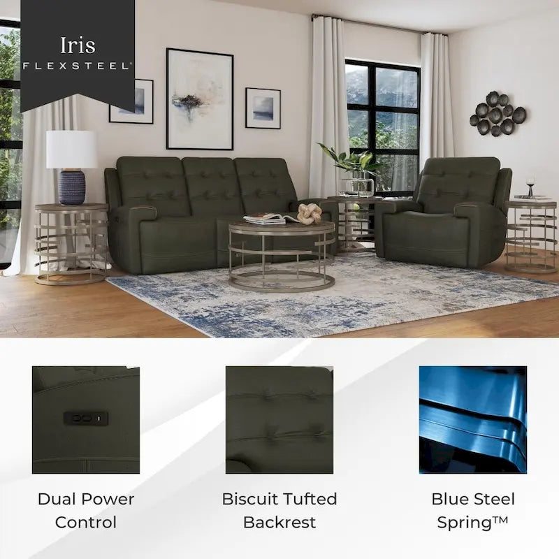 Canapé inclinable électrique Iris en cuir pleine fleur avec appuie-tête électriques par Flexsteel