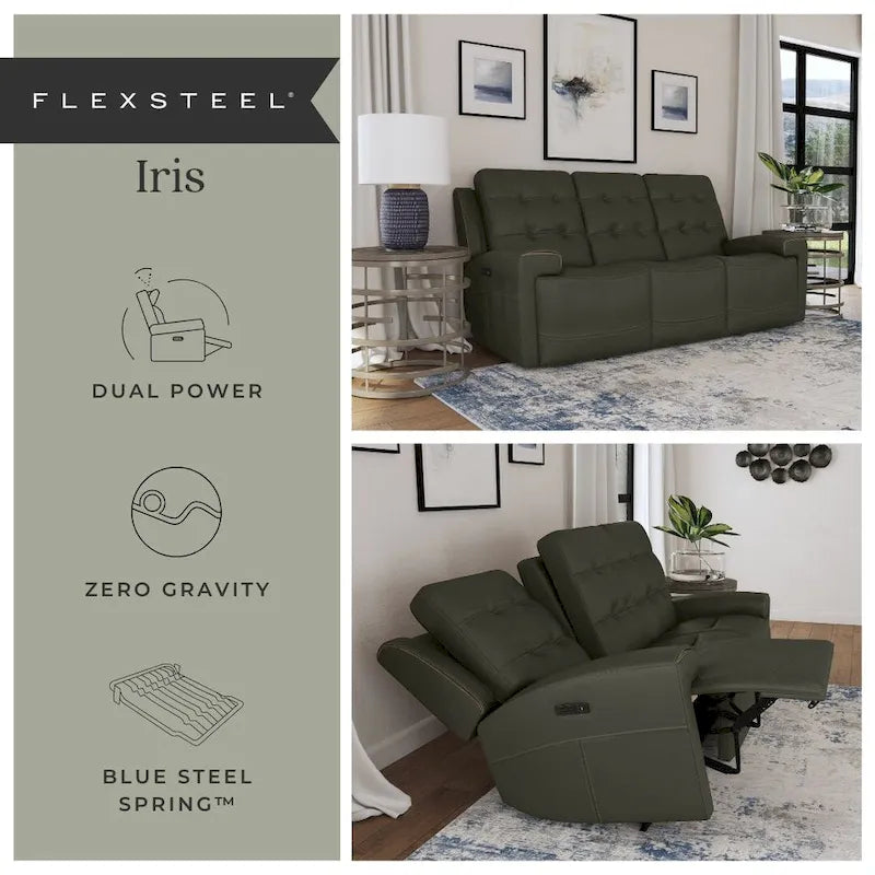 Canapé inclinable électrique Iris en cuir pleine fleur avec appuie-tête électriques par Flexsteel