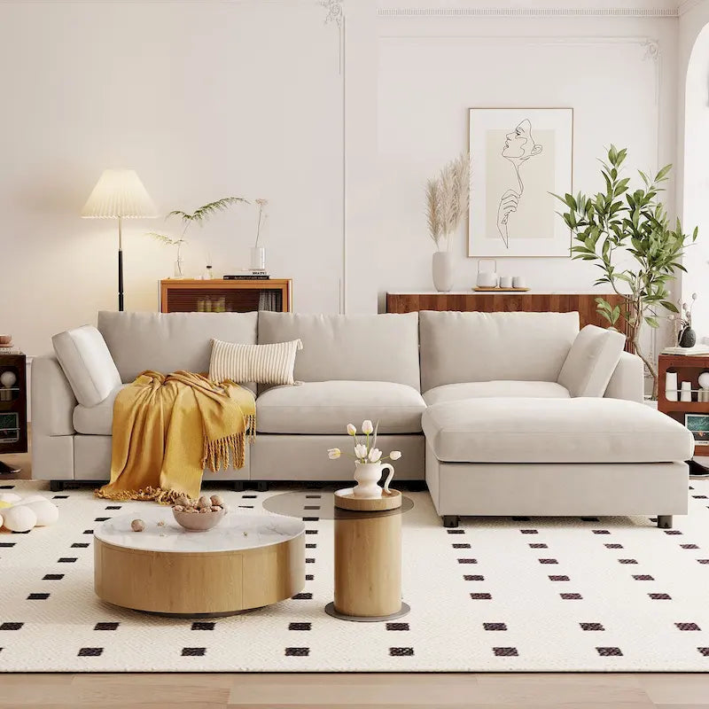 Canapé d'angle convertible en tissu, canapé en L avec méridienne réversible pour salon