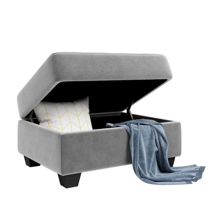 Canapé d'angle moderne en forme de L de 284 cm (112 pouces) avec méridienne réversible, pouf de rangement et deux porte-gobelets - 284 cm (112 pouces) L x 203 cm (80 pouces) P x 86 cm (33,7 pouces) H