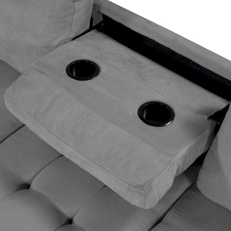 Canapé d'angle moderne en forme de L de 284 cm (112 pouces) avec méridienne réversible, pouf de rangement et deux porte-gobelets - 284 cm (112 pouces) L x 203 cm (80 pouces) P x 86 cm (33,7 pouces) H