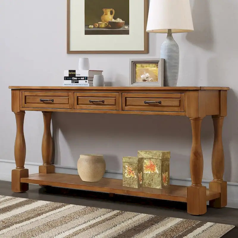 Wood Console Table with 3 Drawers and 1 Bottom Shelf