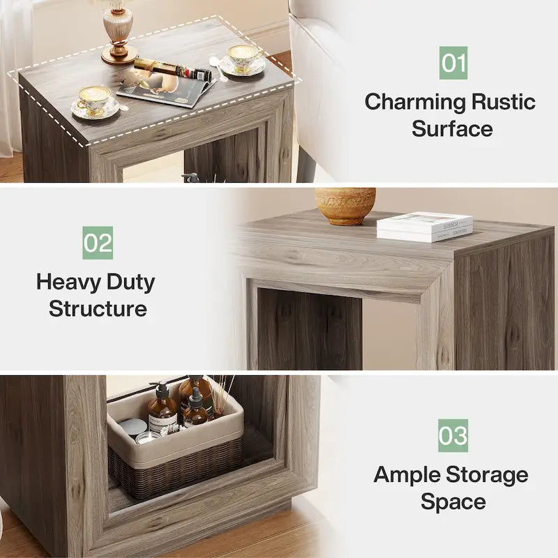 Table d'appoint rectangulaire de style campagnard de 60 cm (23,62 pouces), table de chevet pour salon