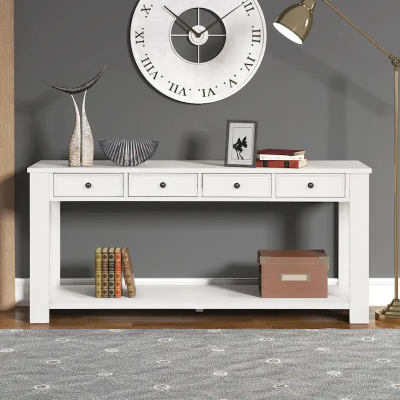 Console en pin avec 4 tiroirs et une étagère inférieure pour entrée ou couloir