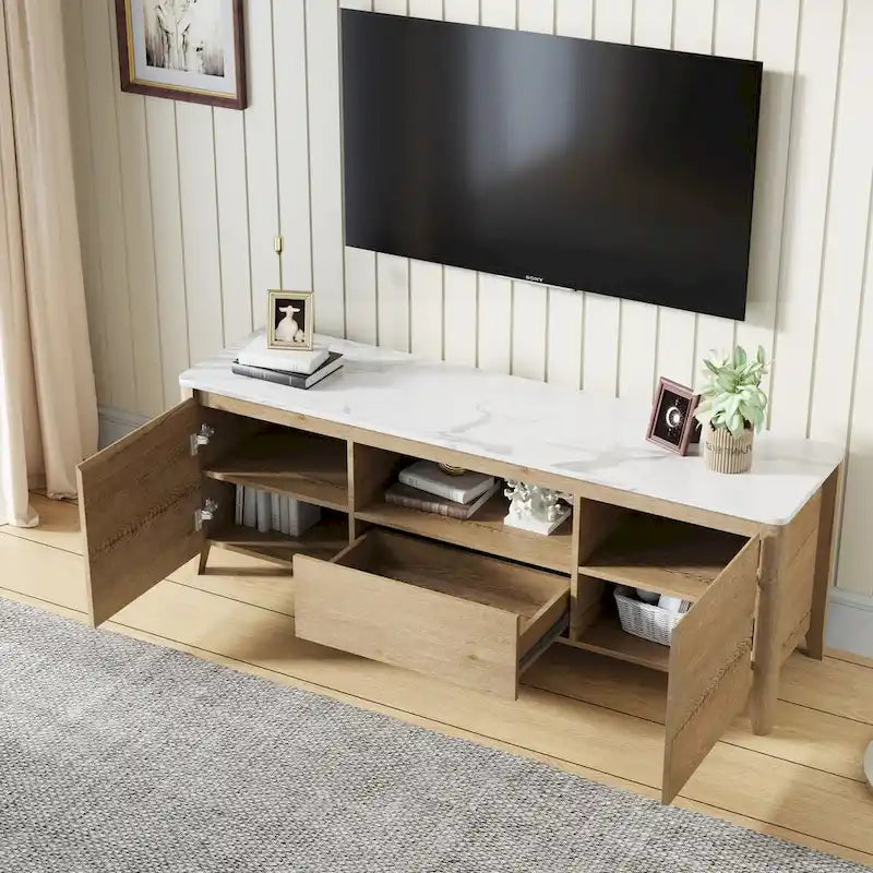 58 Inches Modern TV stand with LED Lights Entertainment Center TV cabinet with Storage for Up to 80 inch for Living Room Bedroom