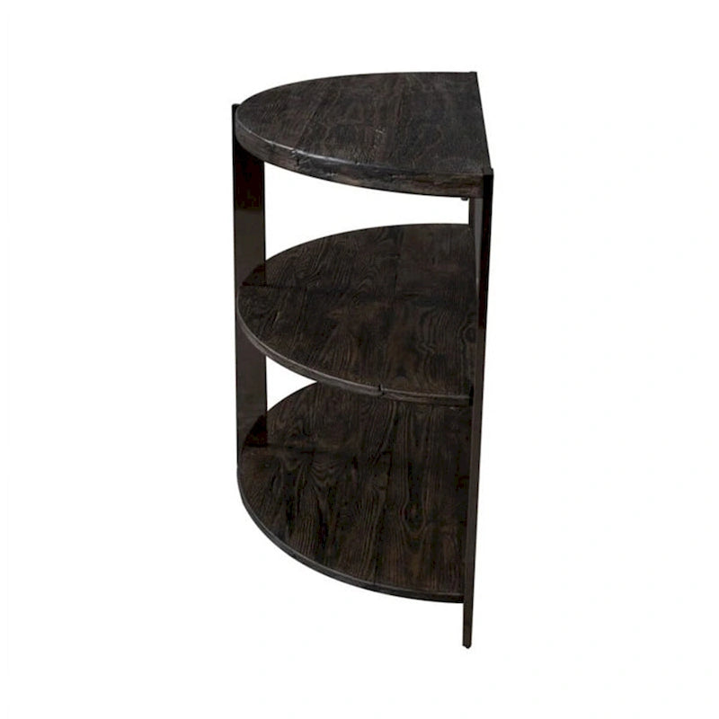 Console Kalne de Roundhill Furniture, en forme de demi-lune, avec 2 étagères ouvertes, gris anthracite/métal chromé