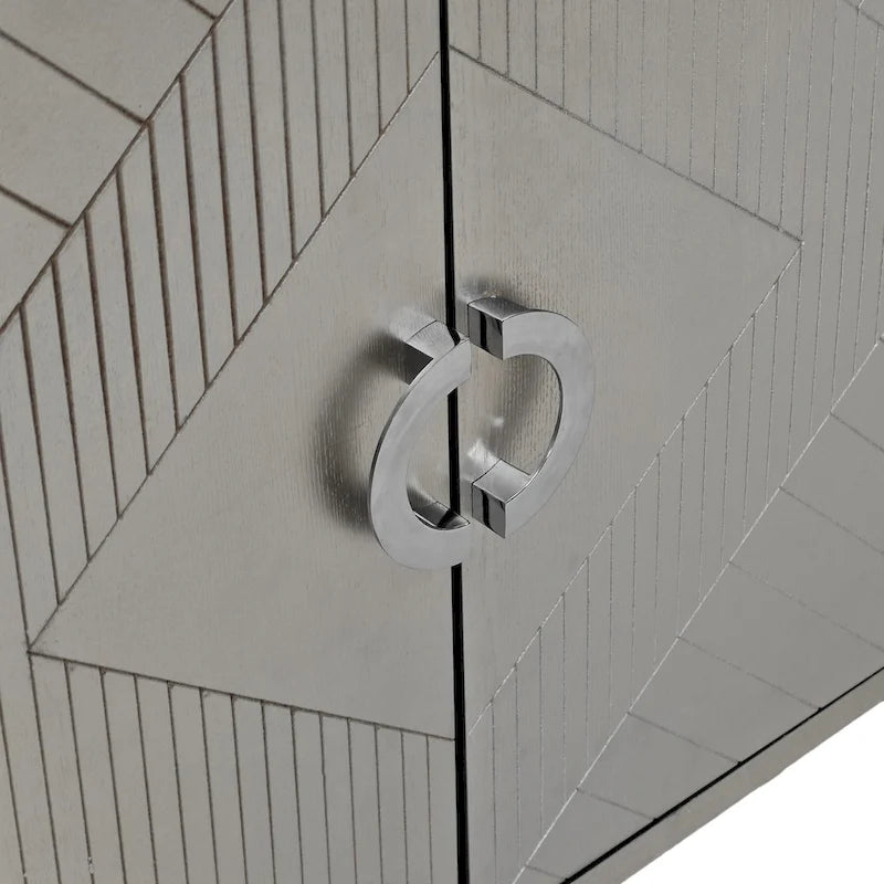 Armoire de rangement à 4 portes avec pieds en pin et structure en MDF