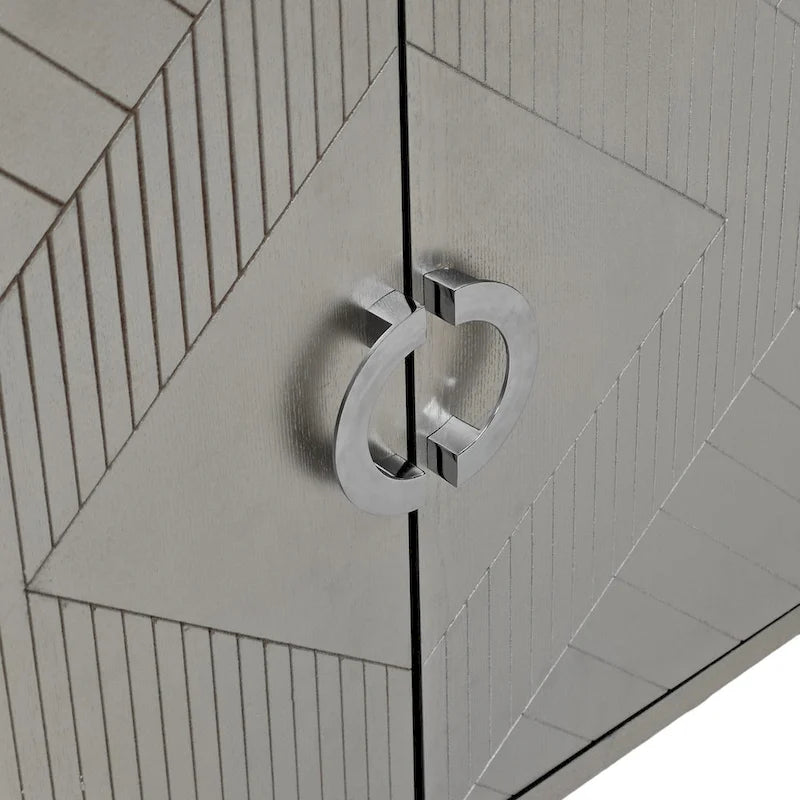 Armoire de rangement à 4 portes avec pieds en pin et structure en MDF