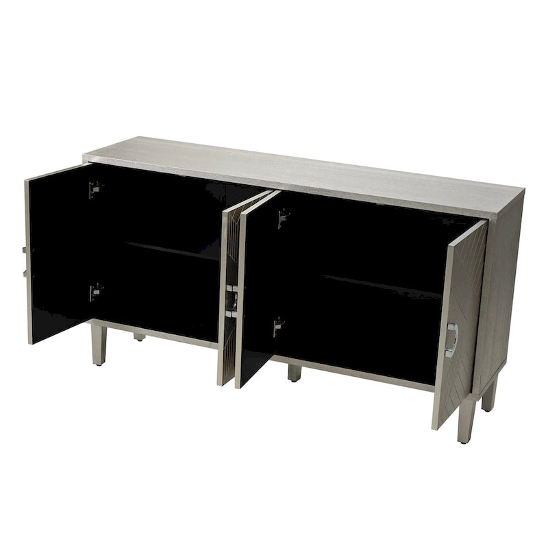 Armoire de rangement à 4 portes avec pieds en pin et structure en MDF