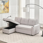 Canapé-lit en lin avec fonction lit gigogne, espace de rangement supplémentaire, support pour téléphone et chargeur USB