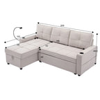 Canapé-lit en lin avec fonction lit gigogne, espace de rangement supplémentaire, support pour téléphone et chargeur USB