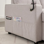 Canapé-lit en lin avec fonction lit gigogne, espace de rangement supplémentaire, support pour téléphone et chargeur USB