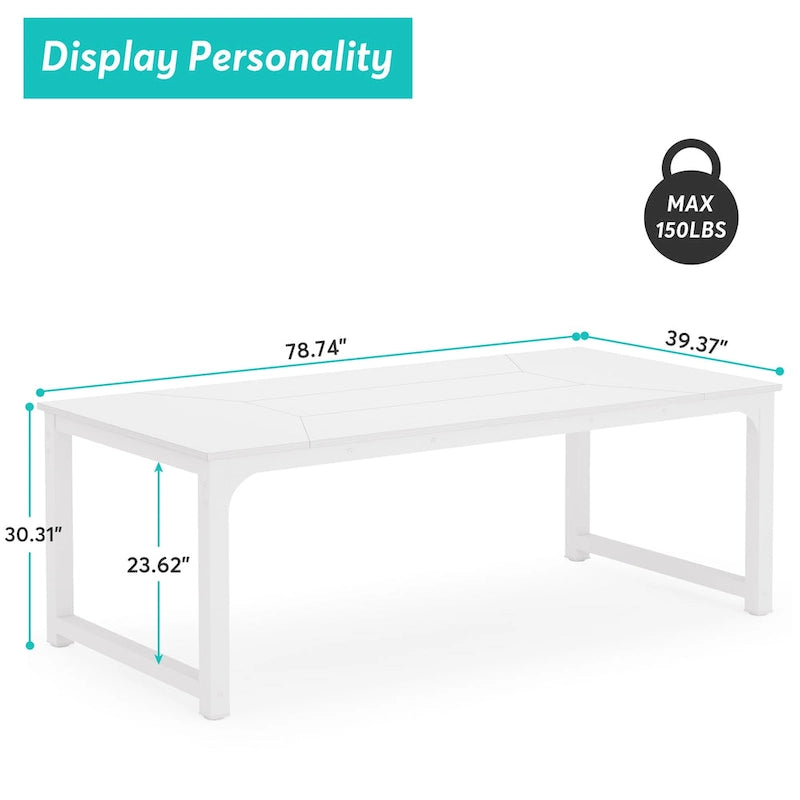 Table de salle à manger rectangulaire moderne de 200 cm (79 pouces) pour 6 à 8 personnes - 200 cm (78,74 po) L x 100 cm (39,37 po) l x 77 cm (30,31 po) H