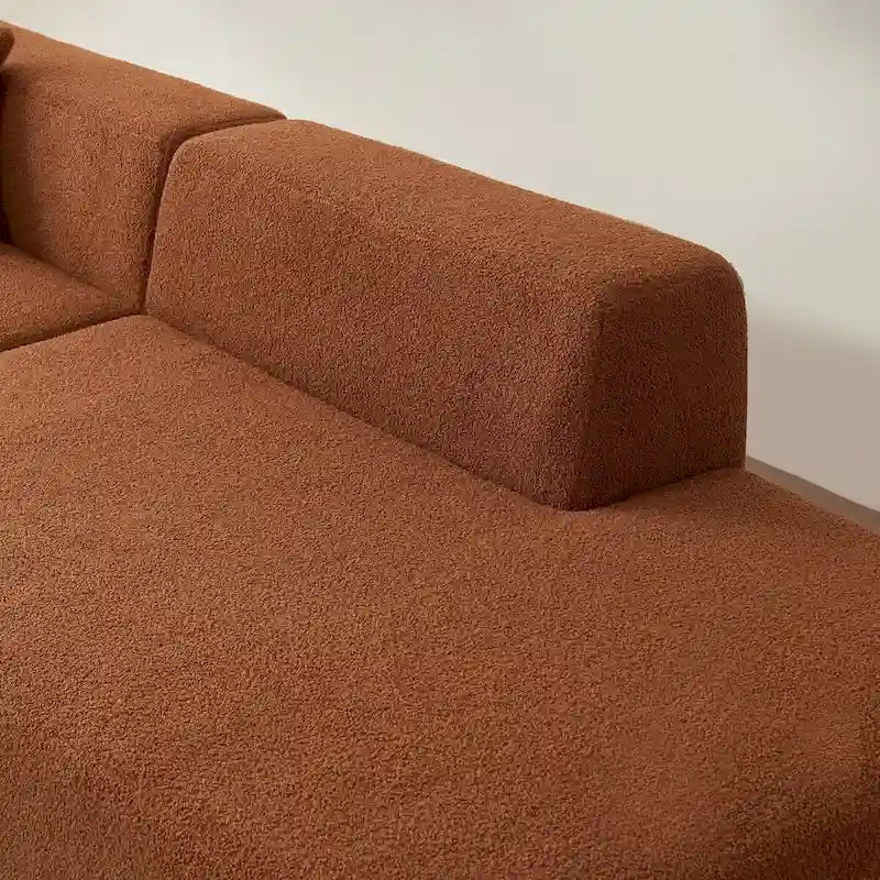 Canapé d'angle 5 places en L, tissu sherpa, confort optimal, orange